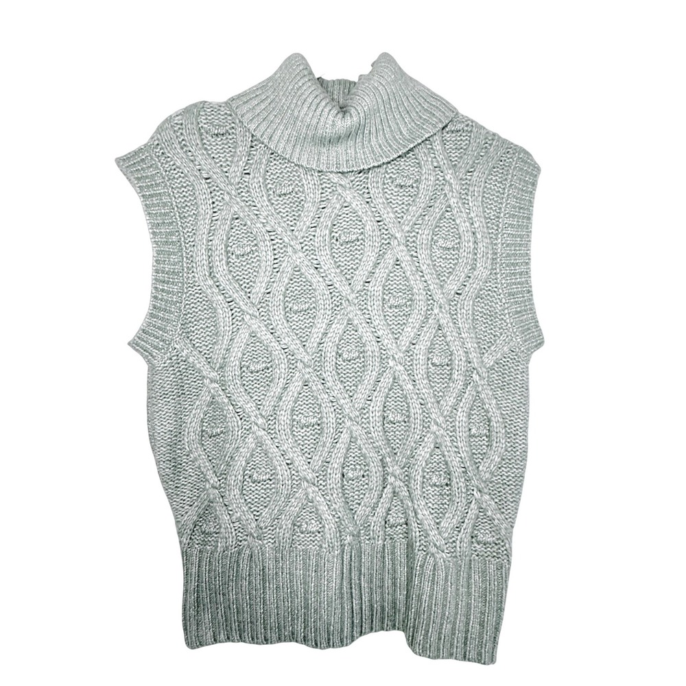 Sincerely Jules Sage Cable Knit Turtleneck Sweater Vest M Cozy Layering